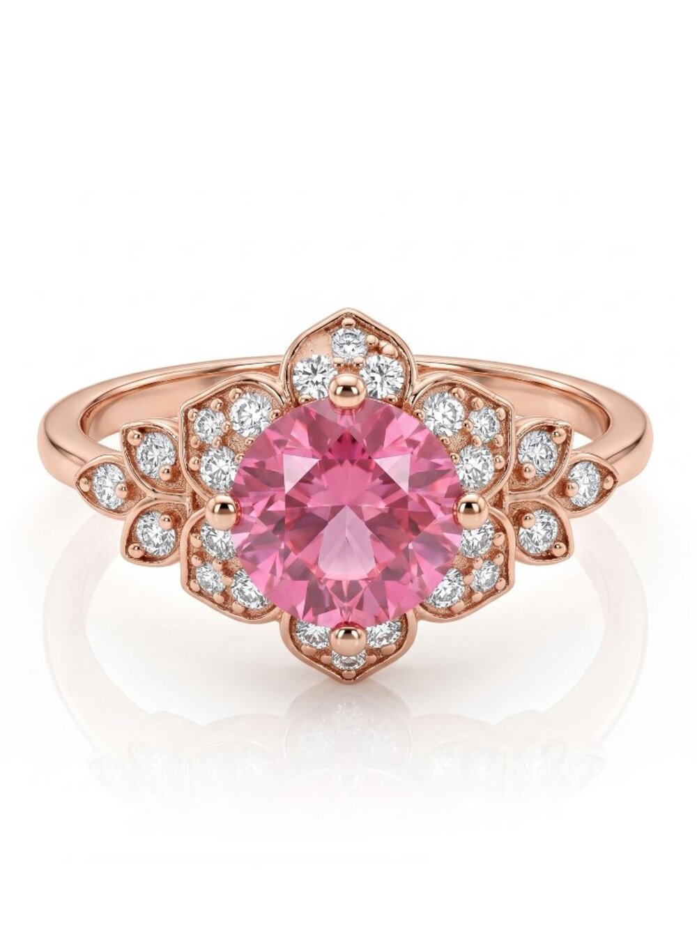 Pink Gemstone Flower ring, 925 Sterling Silver, 18k rose gold Charmed Aroma